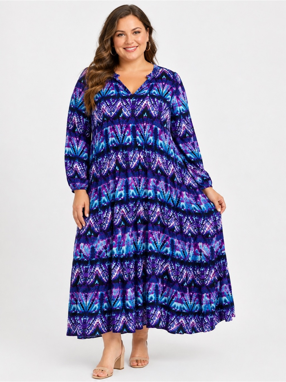 Westbound Woman Sz 2X Blue/Purple Abstract Print Tiered Maxi Dress - NWT